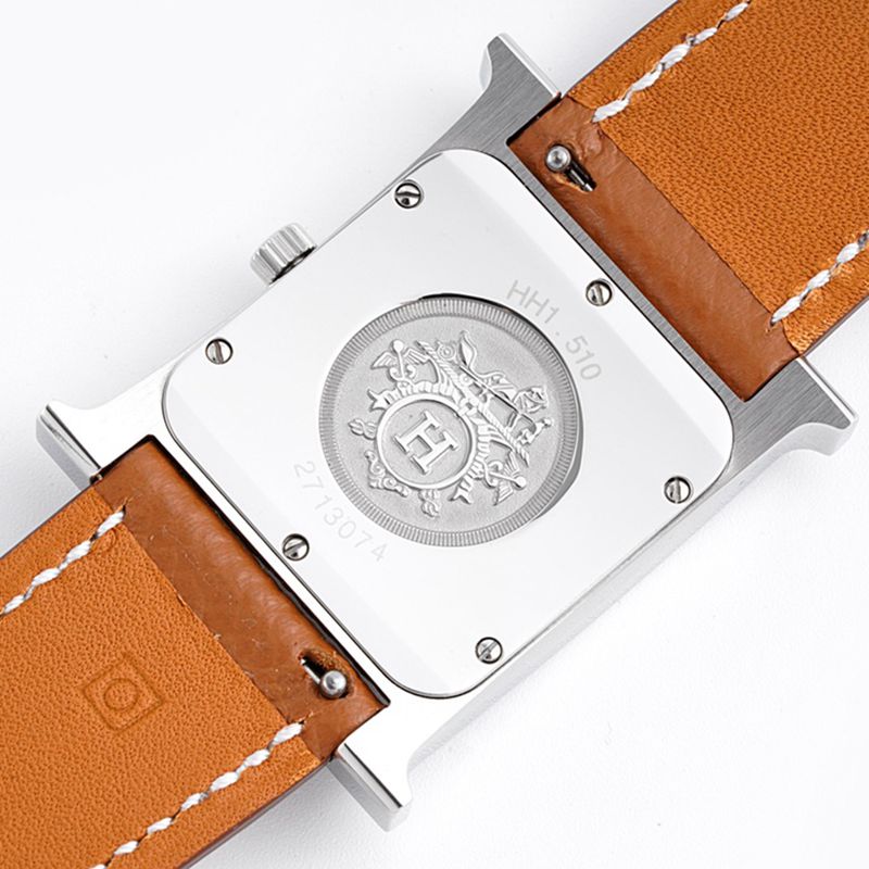 Fine imitation Hermes women's watches top quality HeureH series quartz square fashion watches brown strap white disk back cover figure