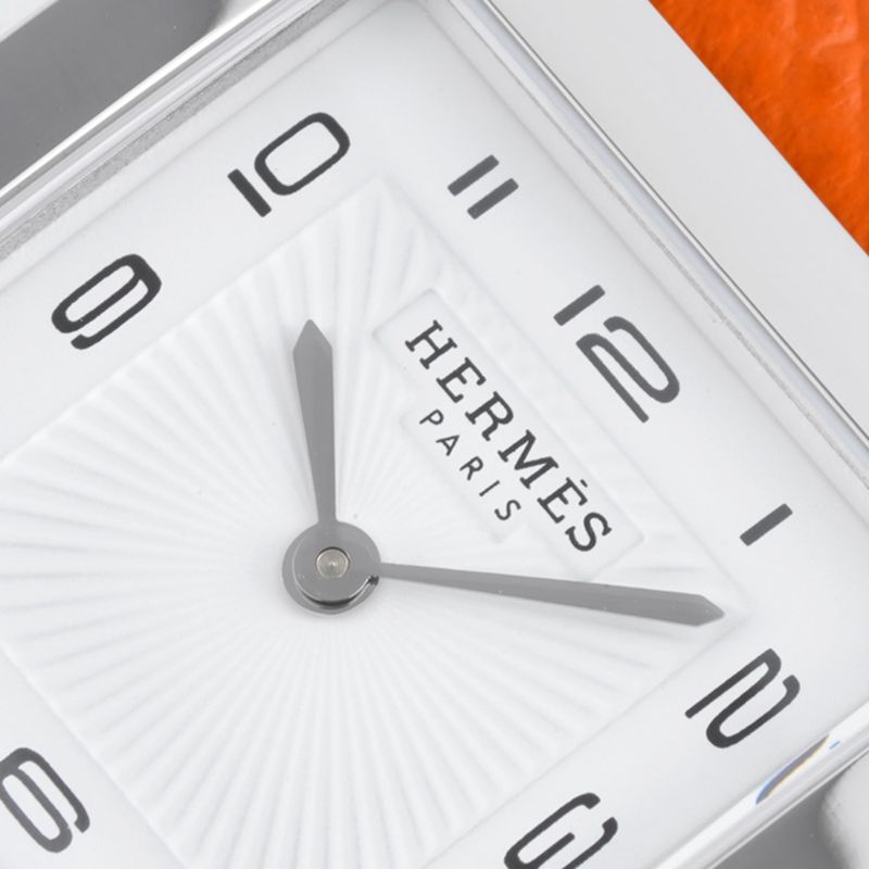 top-tierhigh-quality Hermès ladies' watchHeureH series quartz square fashion watch khaki braceletwhite dialdetail shots