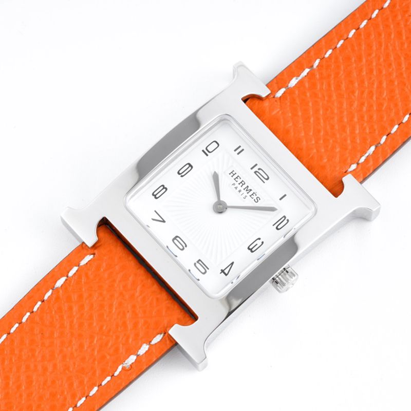 top-tierhigh-quality Hermès ladies' watchHeureH series quartz square fashion watch khaki braceletwhite dial front view