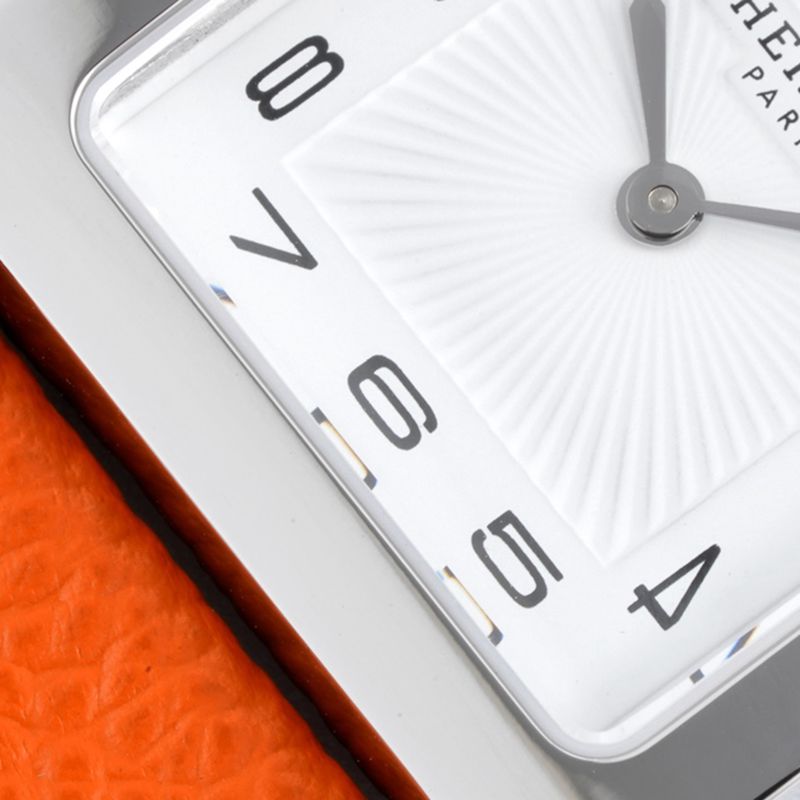 top-tierhigh-quality Hermès ladies' watchHeureH series quartz square fashion watch khaki braceletwhite dialdetail shots