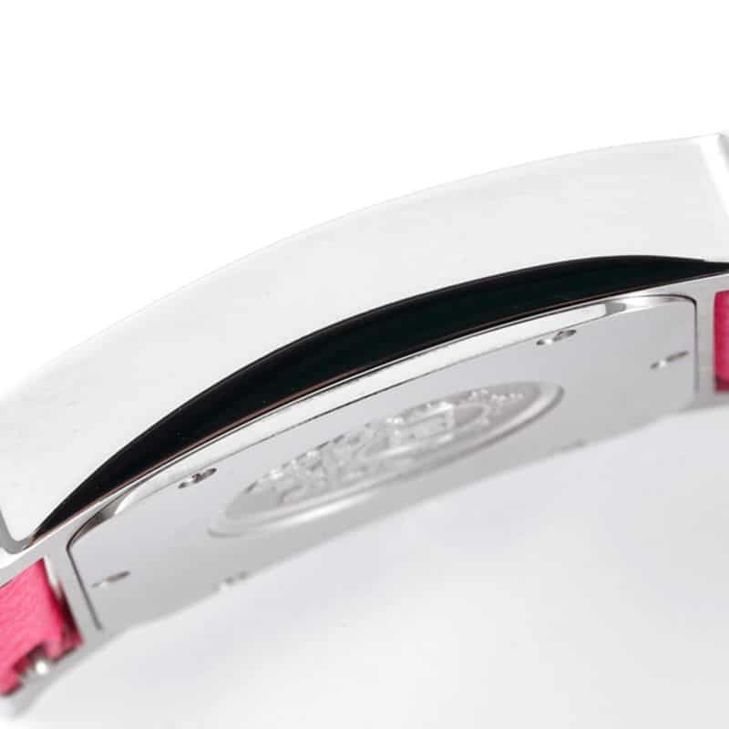 top-tiersuper cloneHermès ladies' watchHeureH series quartz square fashion watch pink braceletwhite dial side view