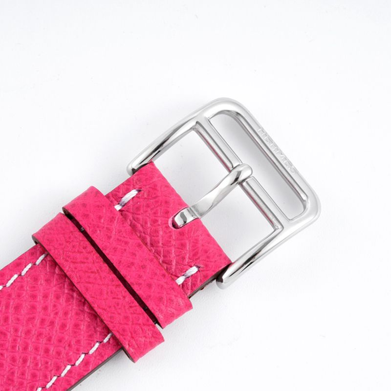 top-tiersuper cloneHermès ladies' watchHeureH series quartz square fashion watch pink braceletwhite dialclasp picture