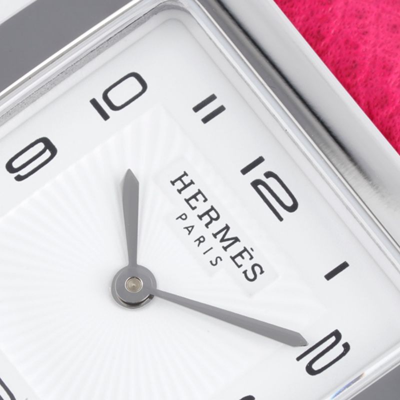 top-tiersuper cloneHermès ladies' watchHeureH series quartz square fashion watch pink braceletwhite dialdetail shots