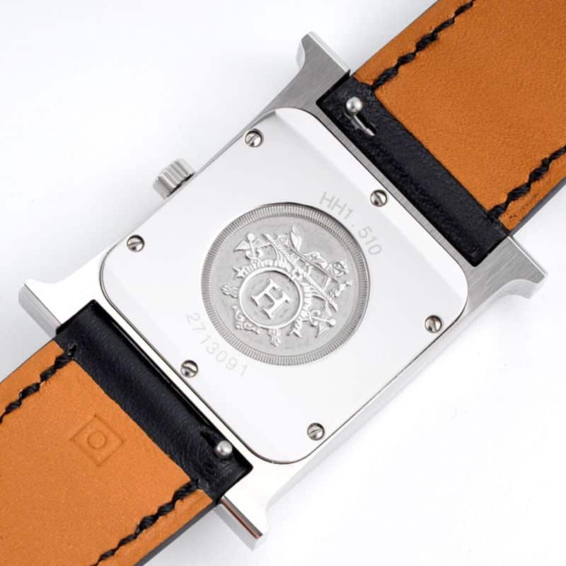 Hermès top-tiersuper cloneladies' watchHeureH series ladies quartz square fashion watch black leather white dial back cover picture