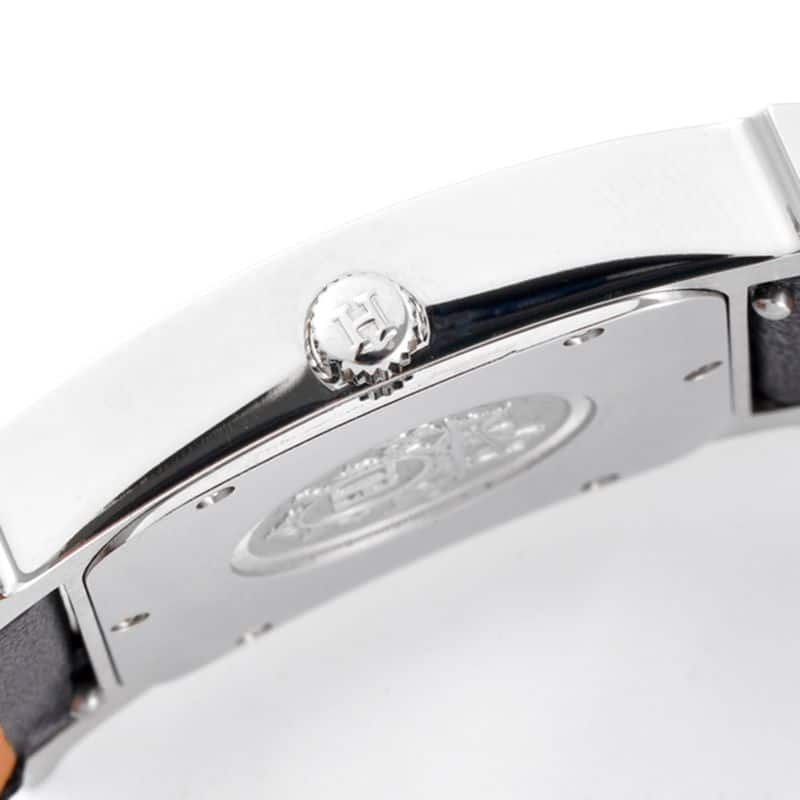Hermès top-tiersuper cloneladies' watchHeureH series ladies quartz square fashion watch black leather white dial side view