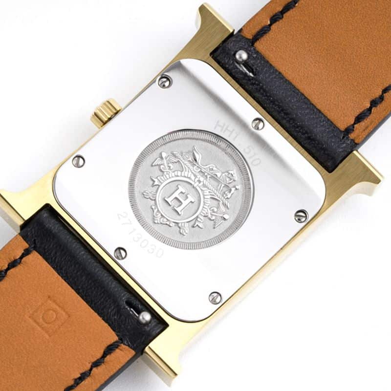Hermès top-tiersuper cloneladies' watchHeureH series ladies quartz square fashion watch black leather white dial back cover picture