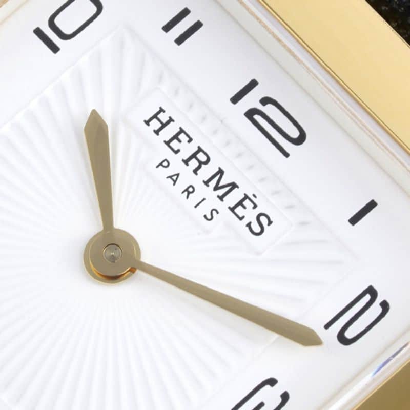 Hermès top-tiersuper cloneladies' watchHeureH series ladies quartz square fashion watch black leather white dialdetail shots