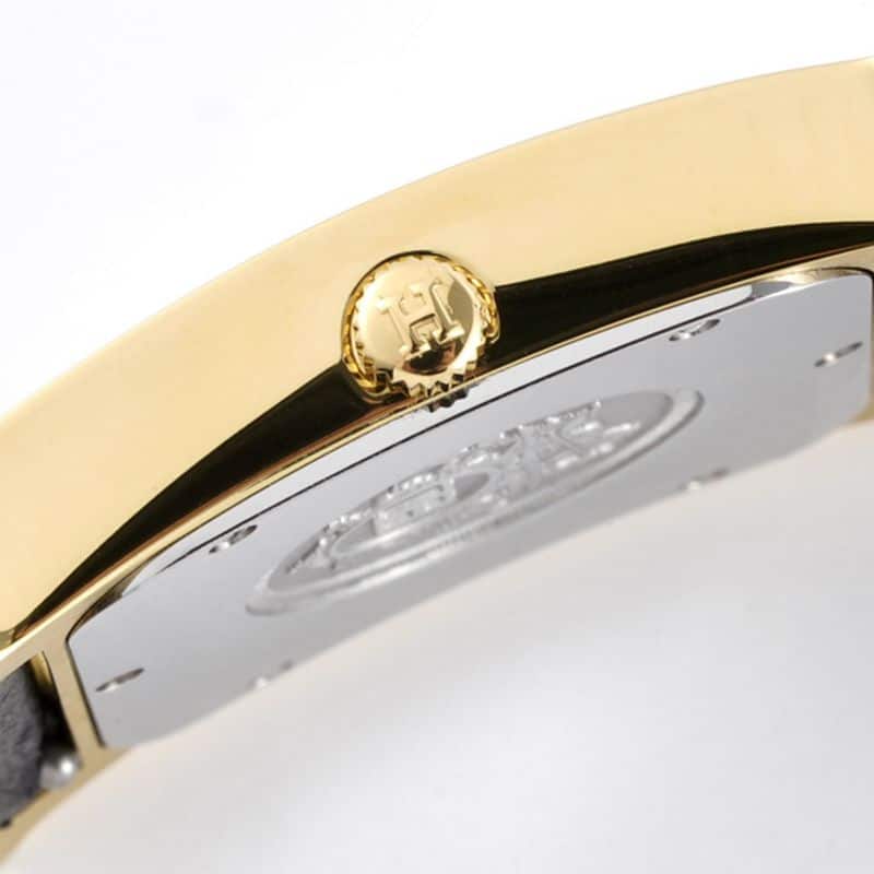 Hermès top-tiersuper cloneladies' watchHeureH series ladies quartz square fashion watch black leather white dial side view