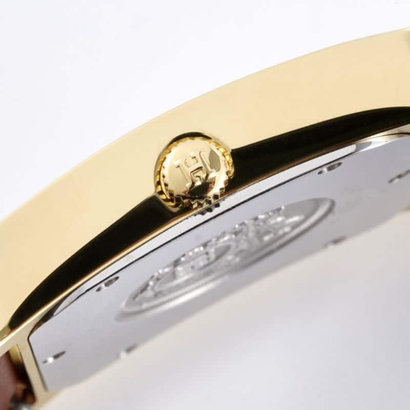 Hermès top-tier replicaladies' watchHeureH series ladies quartz square fashion watch black leather white dial side view