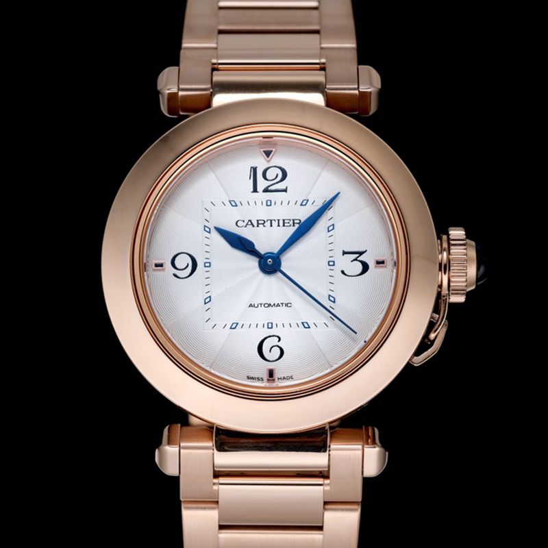 Cartiertop-tiersuper watch Pasha series ladies fully automatic movement white rose gold watch front view