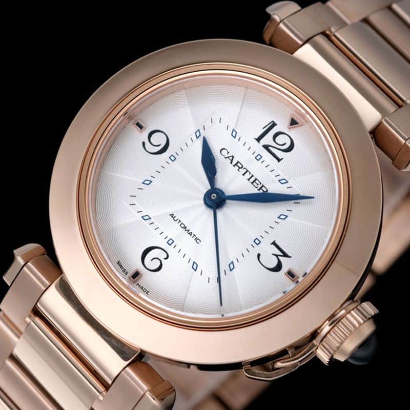 Cartiertop-tiersuper watch Pasha series ladies fully automatic movement white rose gold watch front view