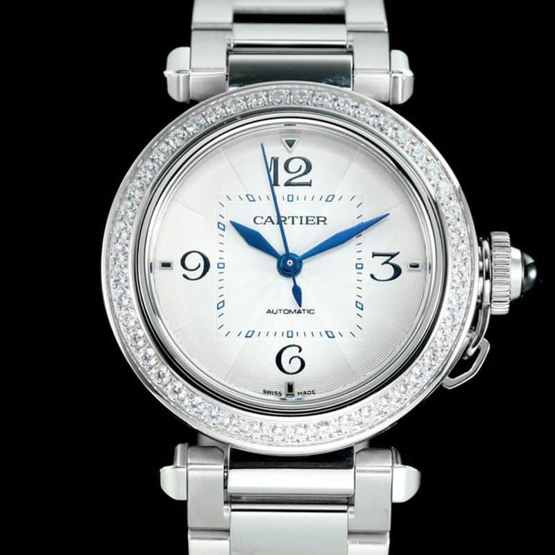 Cartiertop-tier watch Pasha series ladies full automatic movement white watch front view