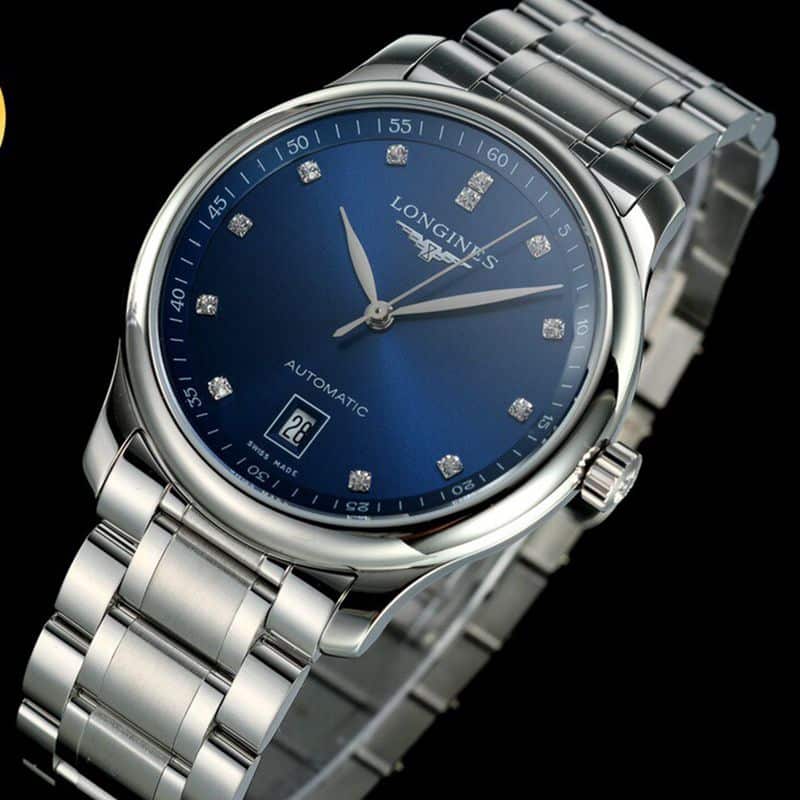 Longinestop-tiersuper watch master series men's mechanical blue watch front view