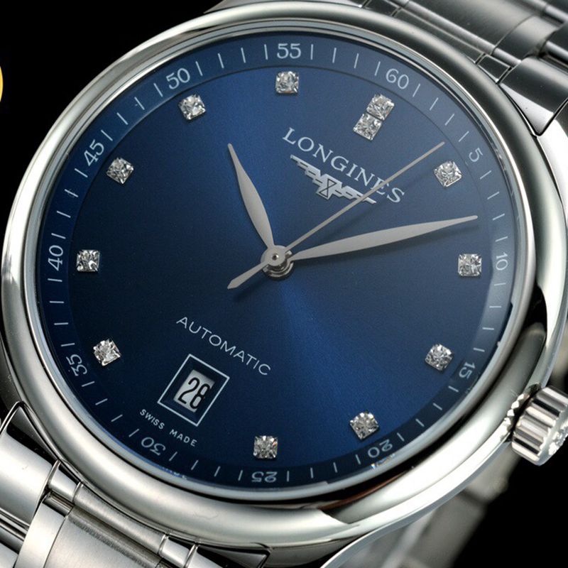 Longinestop-tiersuper watch master series men's mechanical blue watch front view