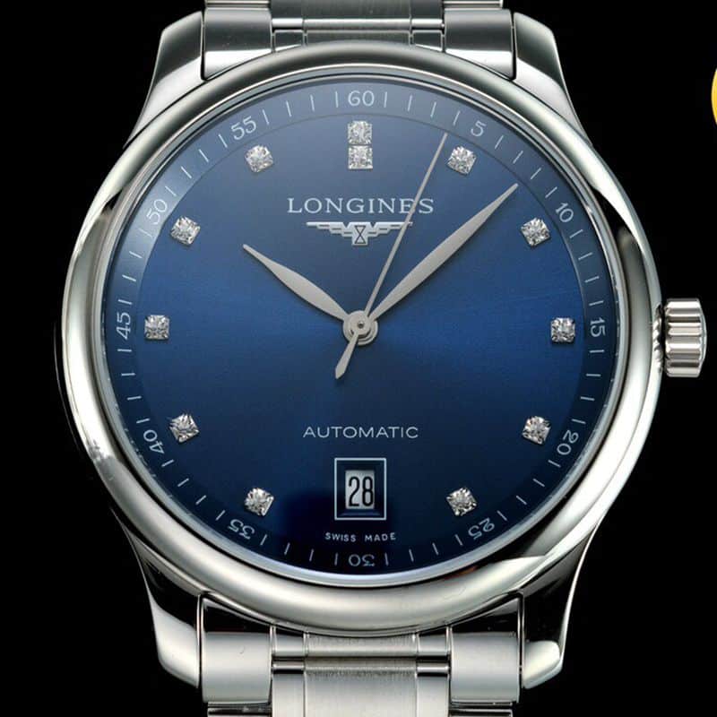 Longinestop-tiersuper watch master series men's mechanical blue watch front view
