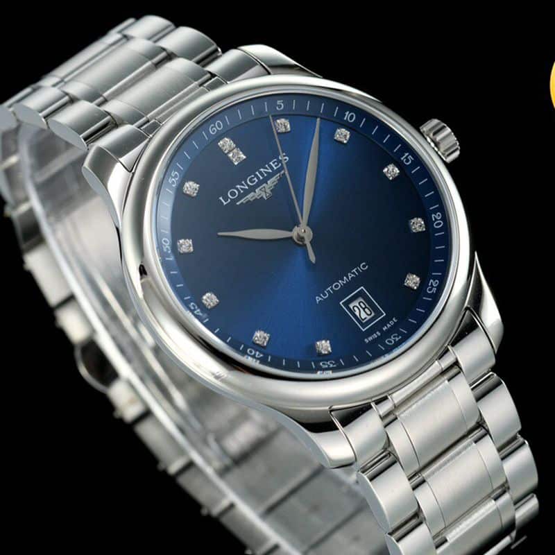 Longinestop-tiersuper watch master series men's mechanical blue watch front view