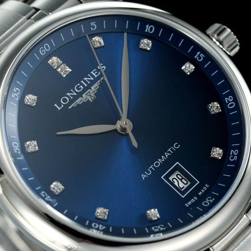 Longinestop-tiersuper watch master series men's mechanical blue watch front view