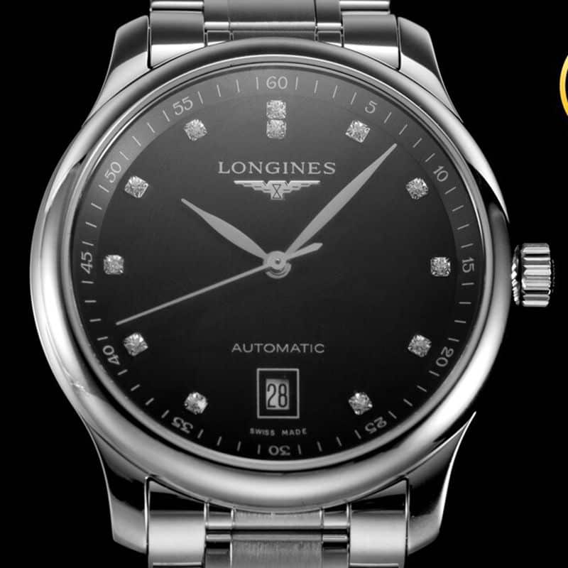 Longinestop-tier watch master series men's mechanical black watch front view