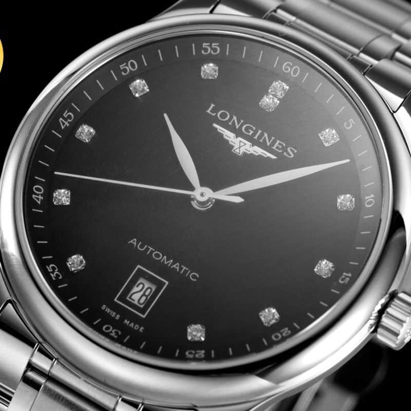 Longinestop-tier watch master series men's mechanical black watch front view