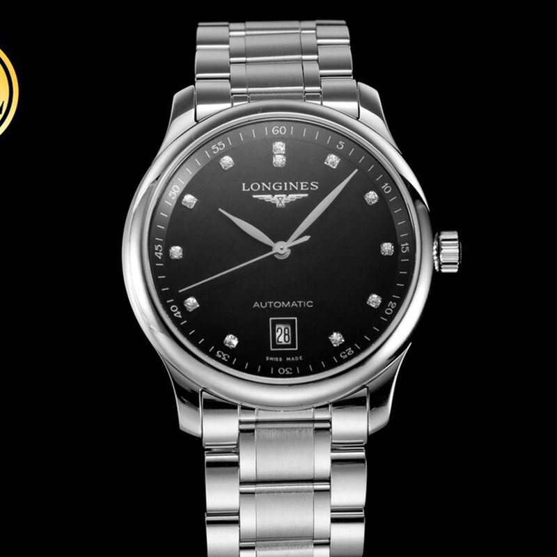 Longinestop-tier watch master series men's mechanical black watch front view