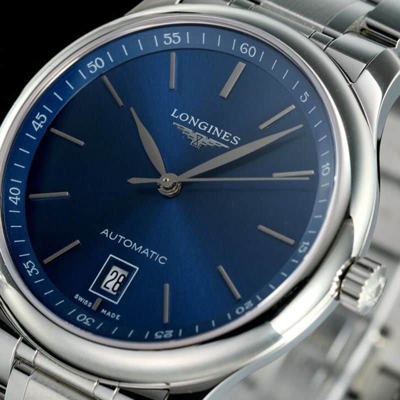 Longinestop-tier watch master series men's mechanical blue watch front view