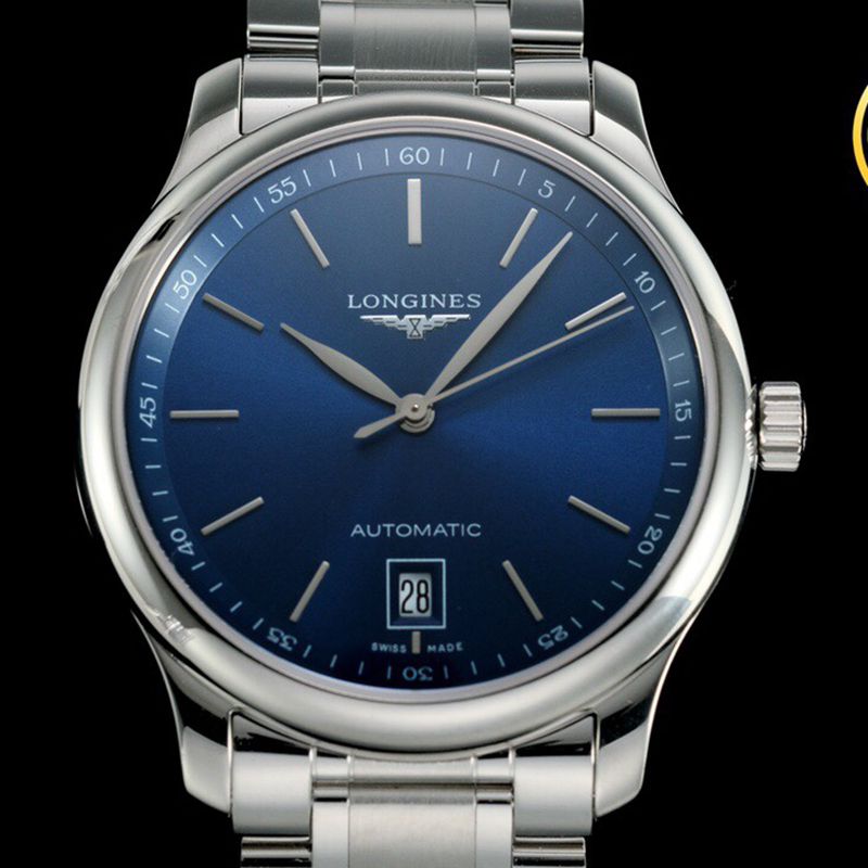 Longinestop-tier watch master series men's mechanical blue watch front view
