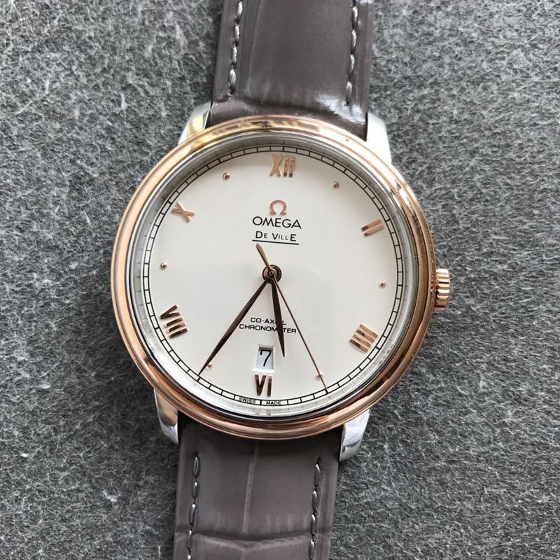 Omegatop-tier watch Diefei series white leather strap men's mechanical watch front view