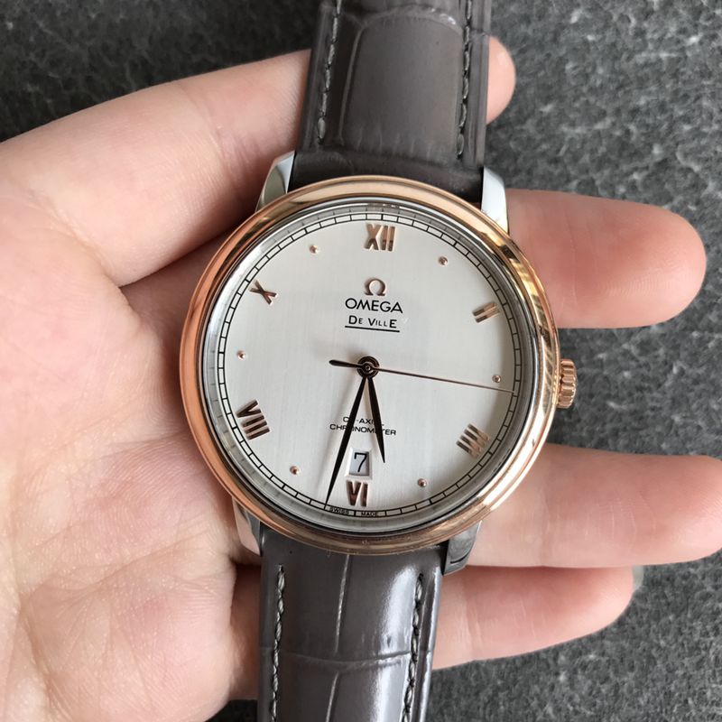 Omegatop-tier watch Diefei series white leather strap men's mechanical watch side view