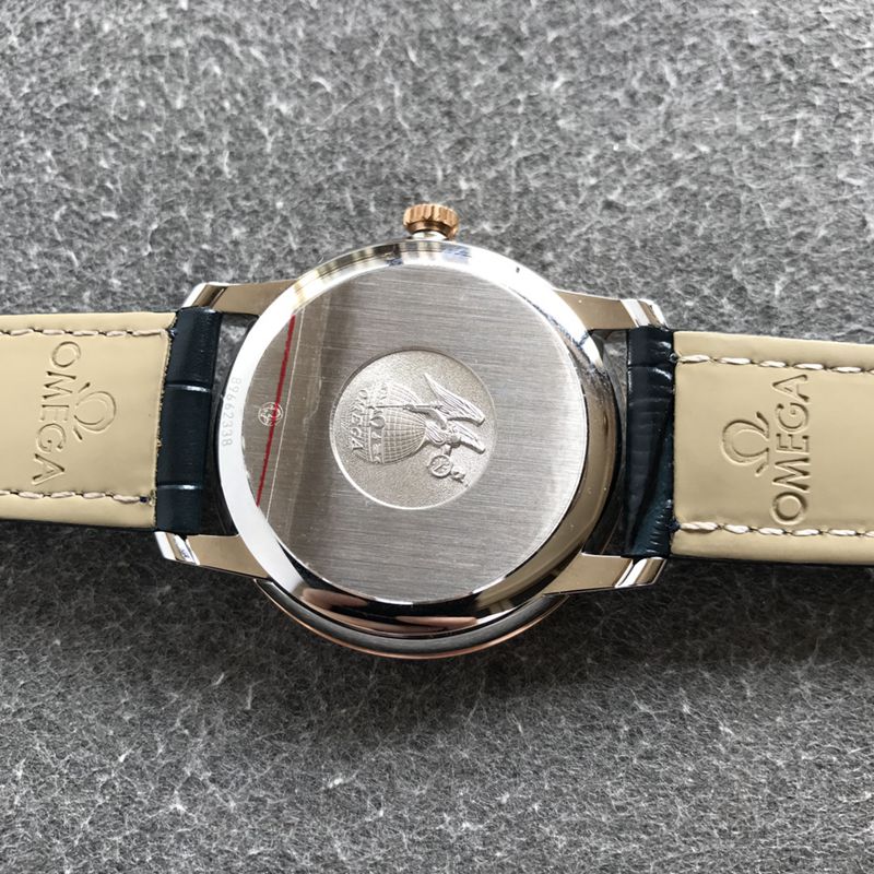 Omegatop-tiersuper watch Diefei series men's blue dialleather strap mechanical watch back cover picture
