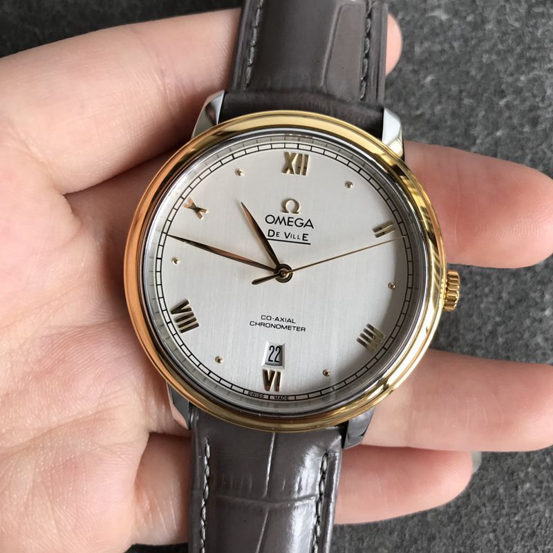 Omegatop-tiersuper watch Diefei series men's white dial gold edge leather strap mechanical watch front view