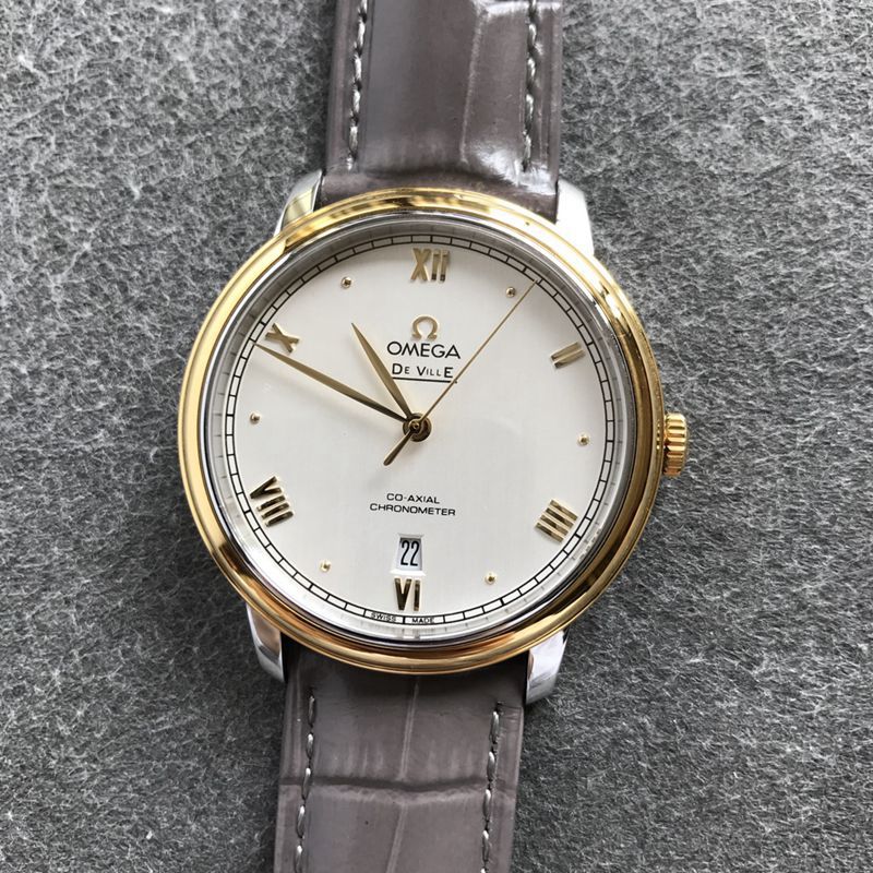 Omegatop-tiersuper watch Diefei series men's white dial gold edge leather strap mechanical watch front view