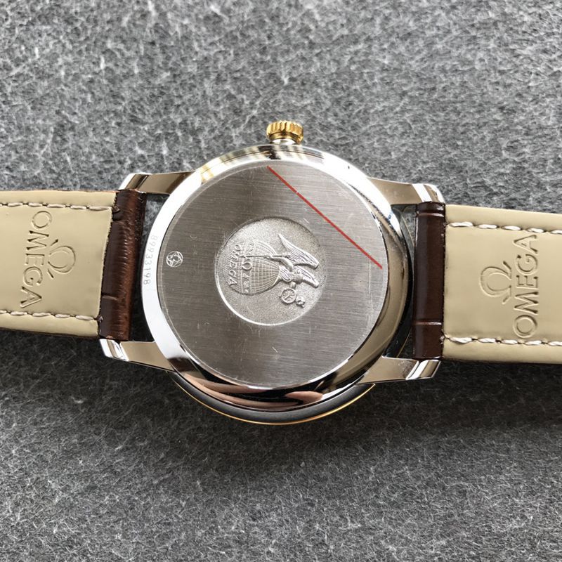 Omegatop-tier watch Diefei series men's gold plate leather strap mechanical watch back cover picture