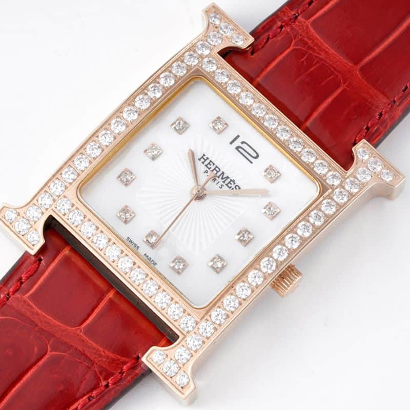 Hermès top-tier watch HeureH three-hand series ladies quartzrose gold watch front view