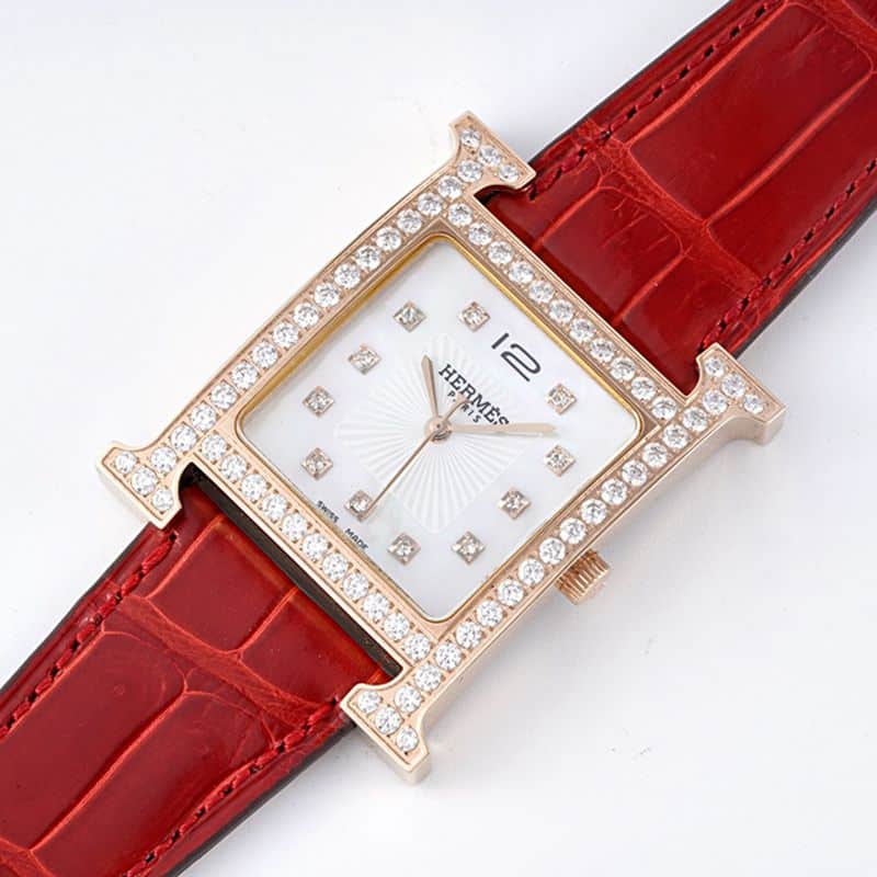 Hermès top-tier watch HeureH three-hand series ladies quartzrose gold watch front view