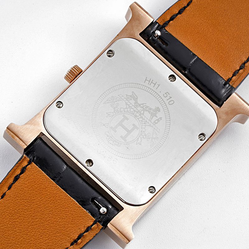 Hermès top-tier watch HeureH three-hand series ladies quartz diamondleather strap watch movement picture