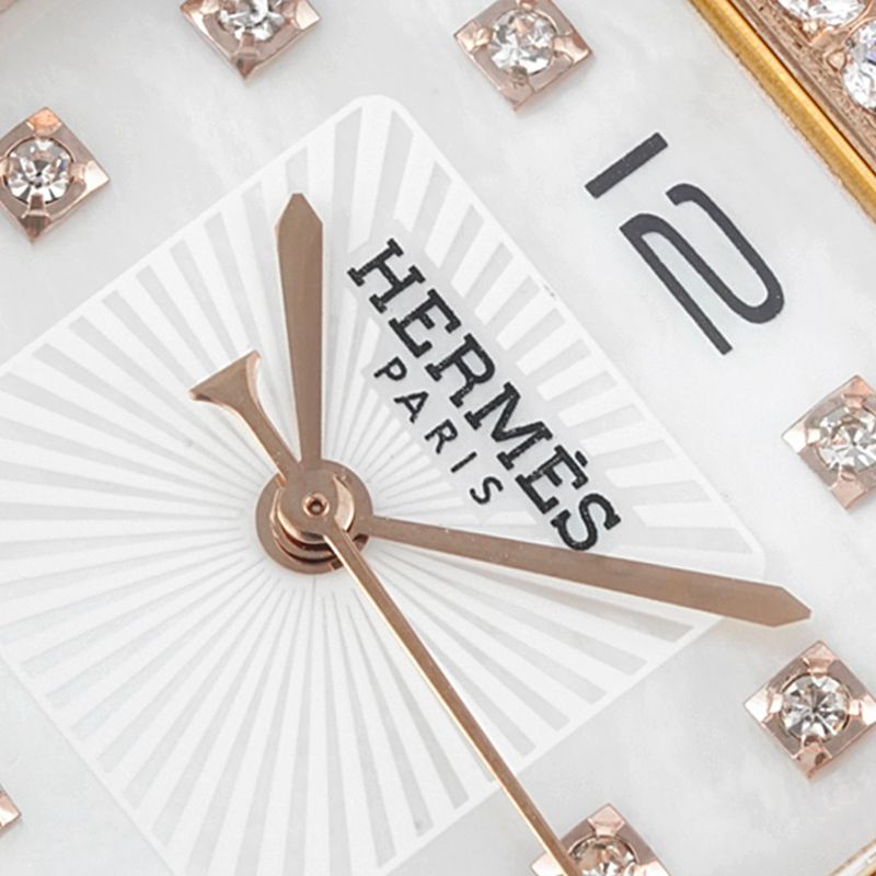 Hermès top-tier watch HeureH three-hand series ladies quartz diamondleather strap watch detail shots