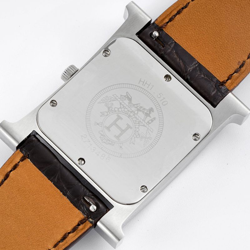 Hermès top-tier watch HeureH three-hand series ladies quartzleather strap casual watch back cover picture