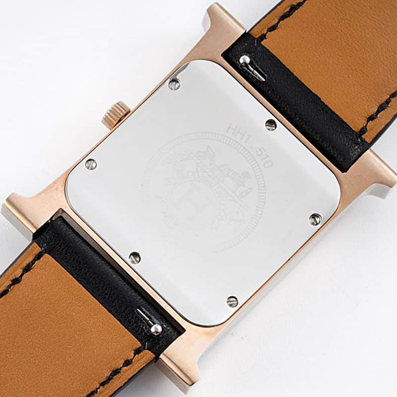 Hermès top-tierhigh-quality watch HeureH three-hand series ladies leather straprose goldwhite dial watch back cover picture