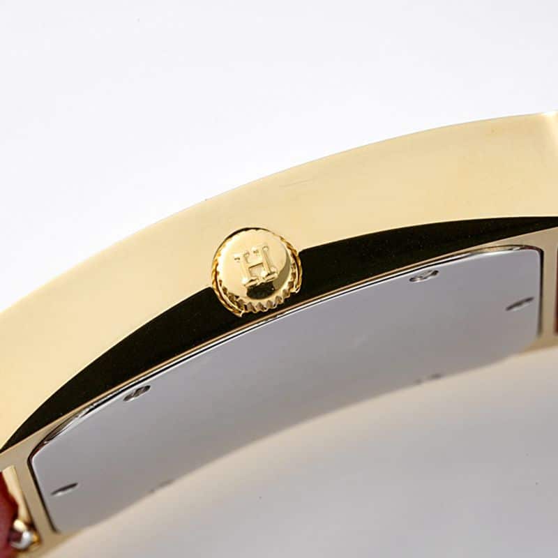 Hermès top-tierhigh-quality watch HeureH three-hand series ladies leather strapwhite dial gold watch side view