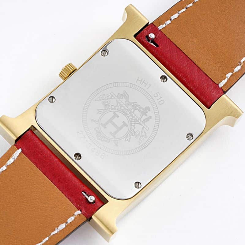 Hermès top-tierhigh-quality watch HeureH three-hand series ladies leather strapwhite dial gold watch back cover picture