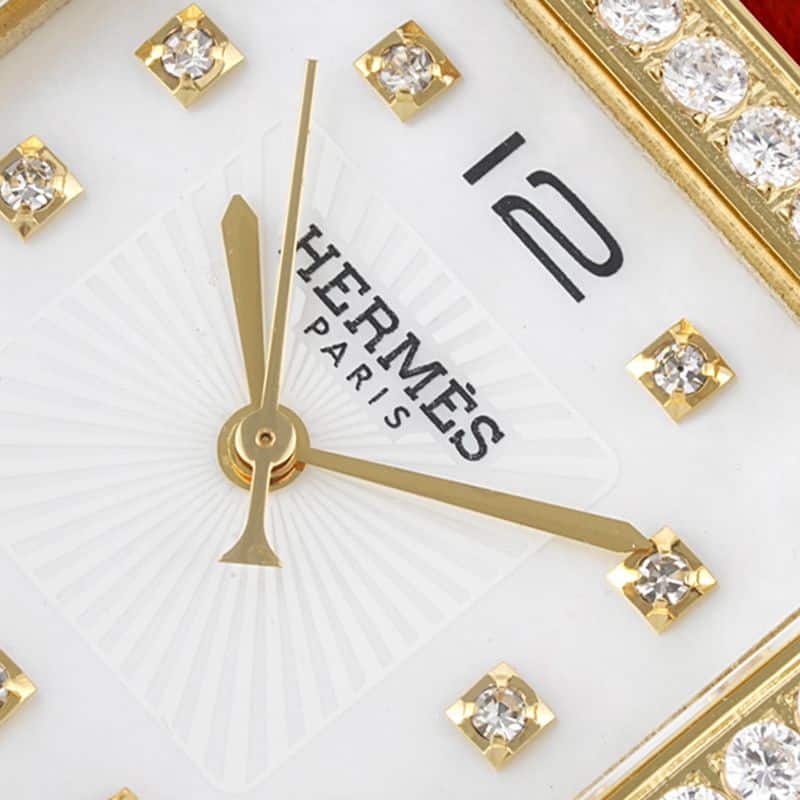Hermès top-tierhigh-quality watch HeureH three-hand series ladies leather strapwhite dial gold watch detail shots