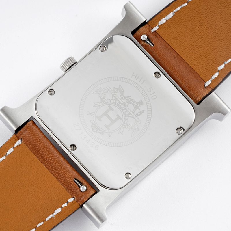 Hermès top-tiersuper watch HeureH three-hand series ladies leather strapwhite dialdiamond watch back cover picture