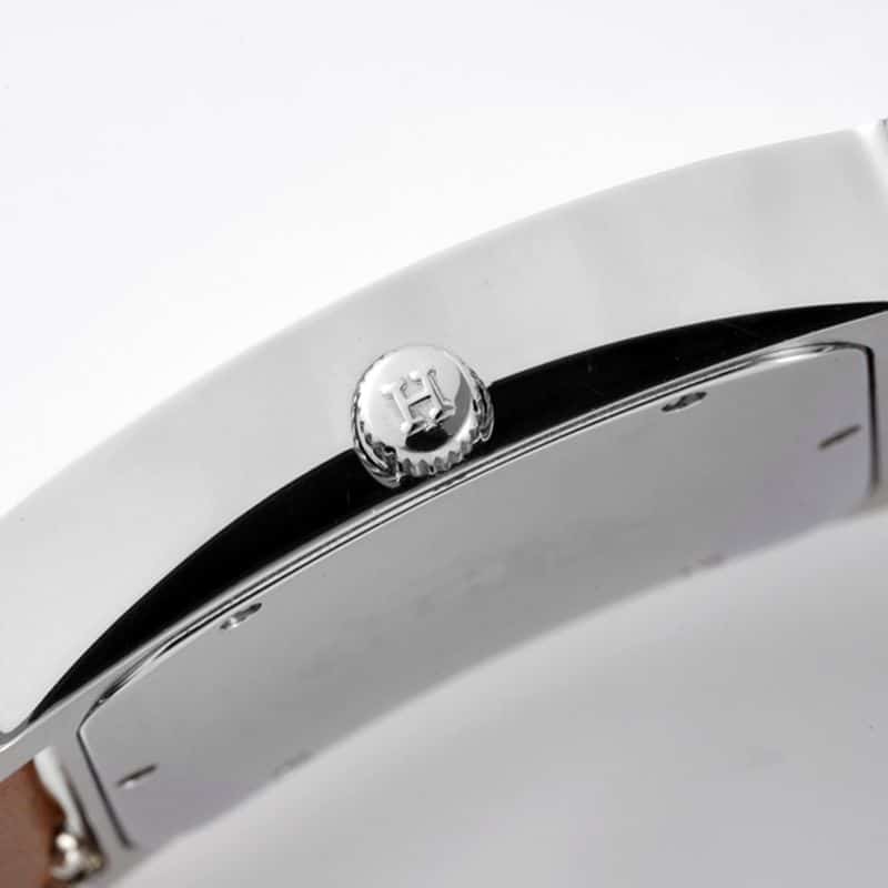 Hermès top-tiersuper watch HeureH three-hand series ladies leather strapwhite dialdiamond watch side view