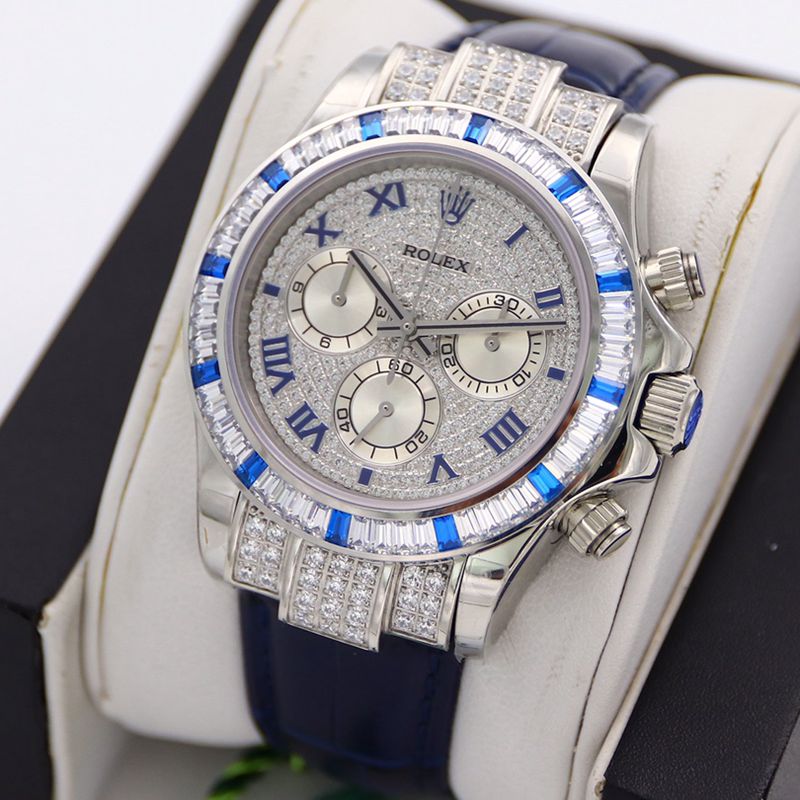Rolextop-tiersuper watch Daytona series pavé 116599 starry blue diamond men's watch front view