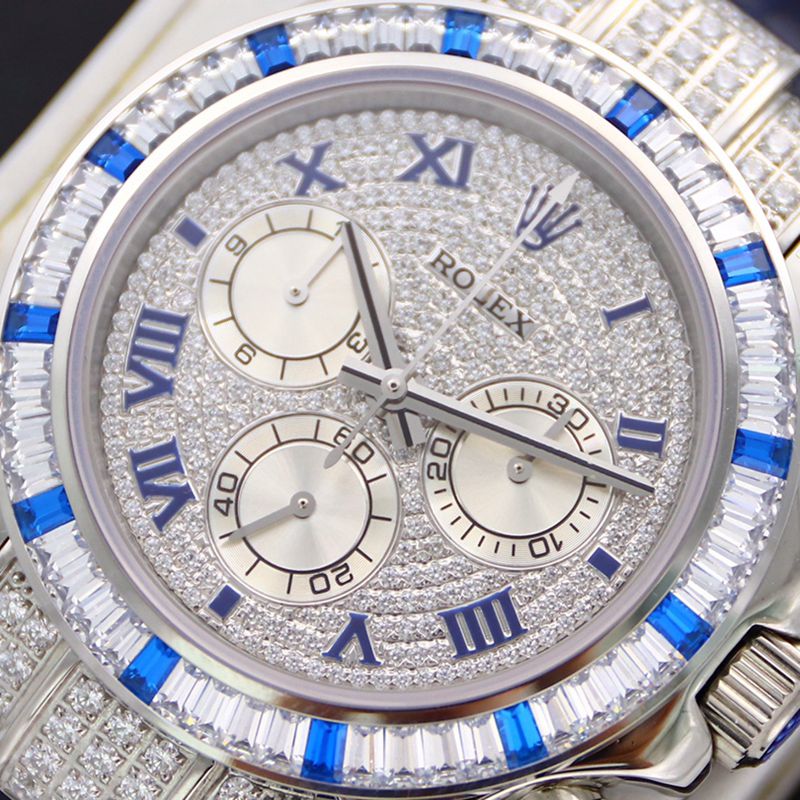 Rolextop-tiersuper watch Daytona series pavé 116599 starry blue diamond men's watch front view