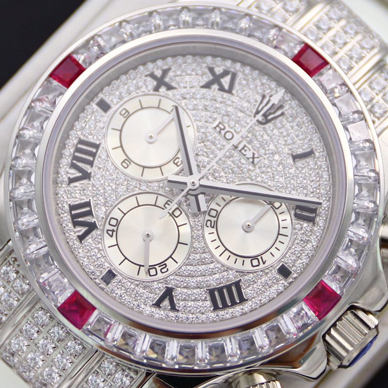 Rolextop-tier watch Daytona series pavé 116599 starry pink diamond men's watch front view