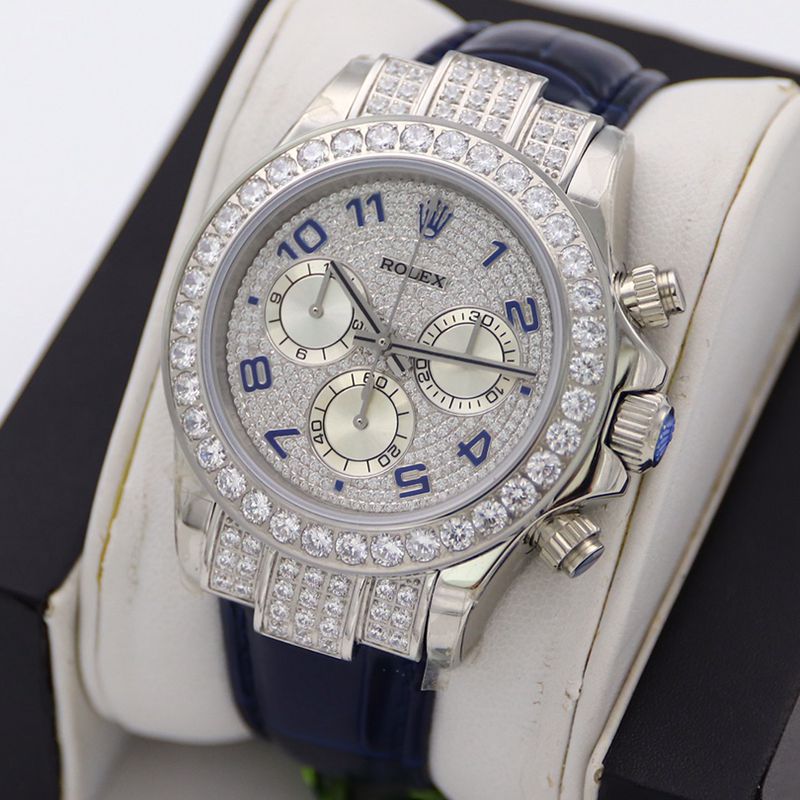 Rolextop-tierhigh-quality watchDaytona series pavé 116599 baby's breath leather strap men's mechanical watch front view