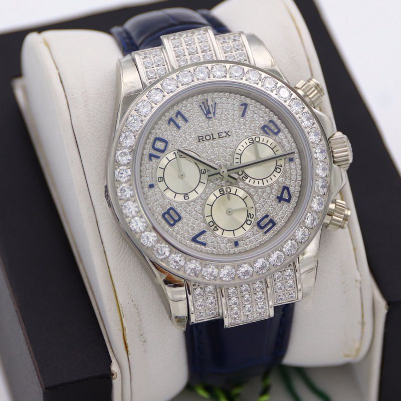 Rolextop-tierhigh-quality watchDaytona series pavé 116599 baby's breath leather strap men's mechanical watch front view