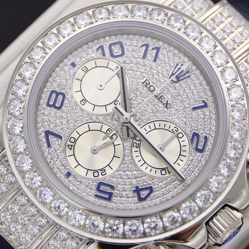 Rolextop-tierhigh-quality watchDaytona series pavé 116599 baby's breath leather strap men's mechanical watch front view