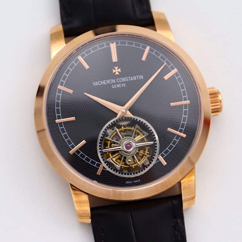 Vacheron Constantintop-tiersuper watch Traditionnelle series tourbillon men's black dial gold watch front view
